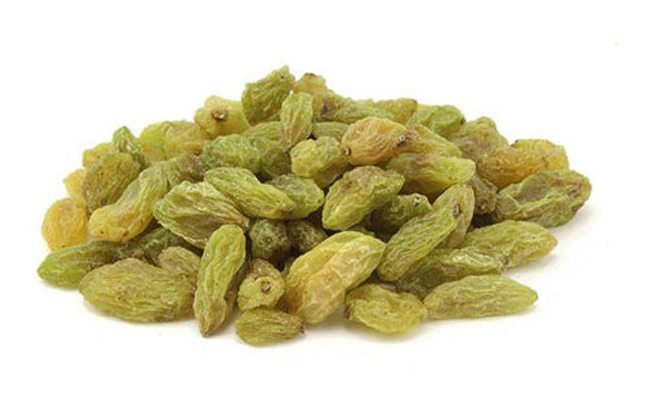  The picture shows green long raisins.