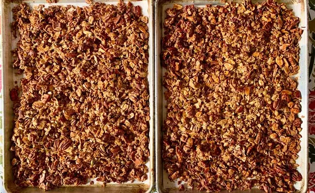 The picture shows chocolate granola made with a date paste recipe.