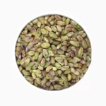 Kaal pistachio kernels in a round bowl from a top view