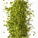 Green chopped pistachios ( 4-6 mm granules) from a close view