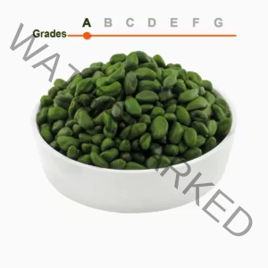 Green peeled pistachio kernels grade A in a wooden ball